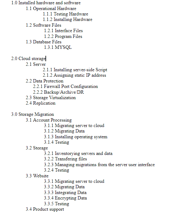 Use the Work Breakdown Structure (WBS) you