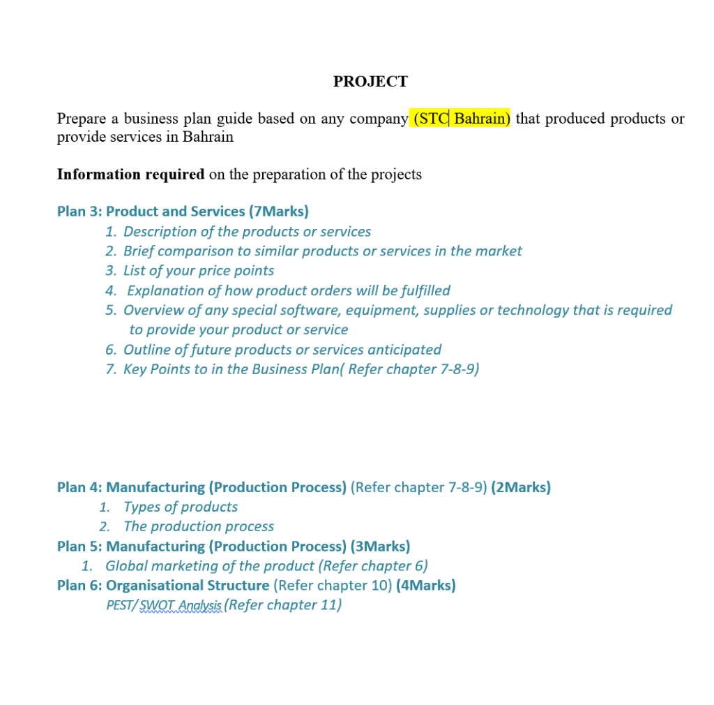 PROJECT Prepare a business plan guide based on