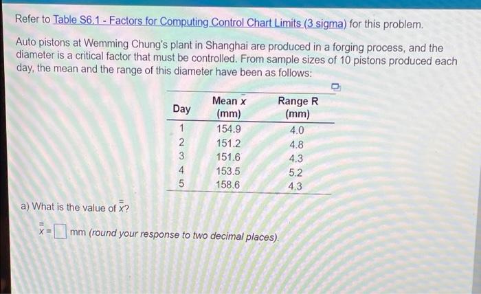 Refer to Table 56.1 - Factors for Computing