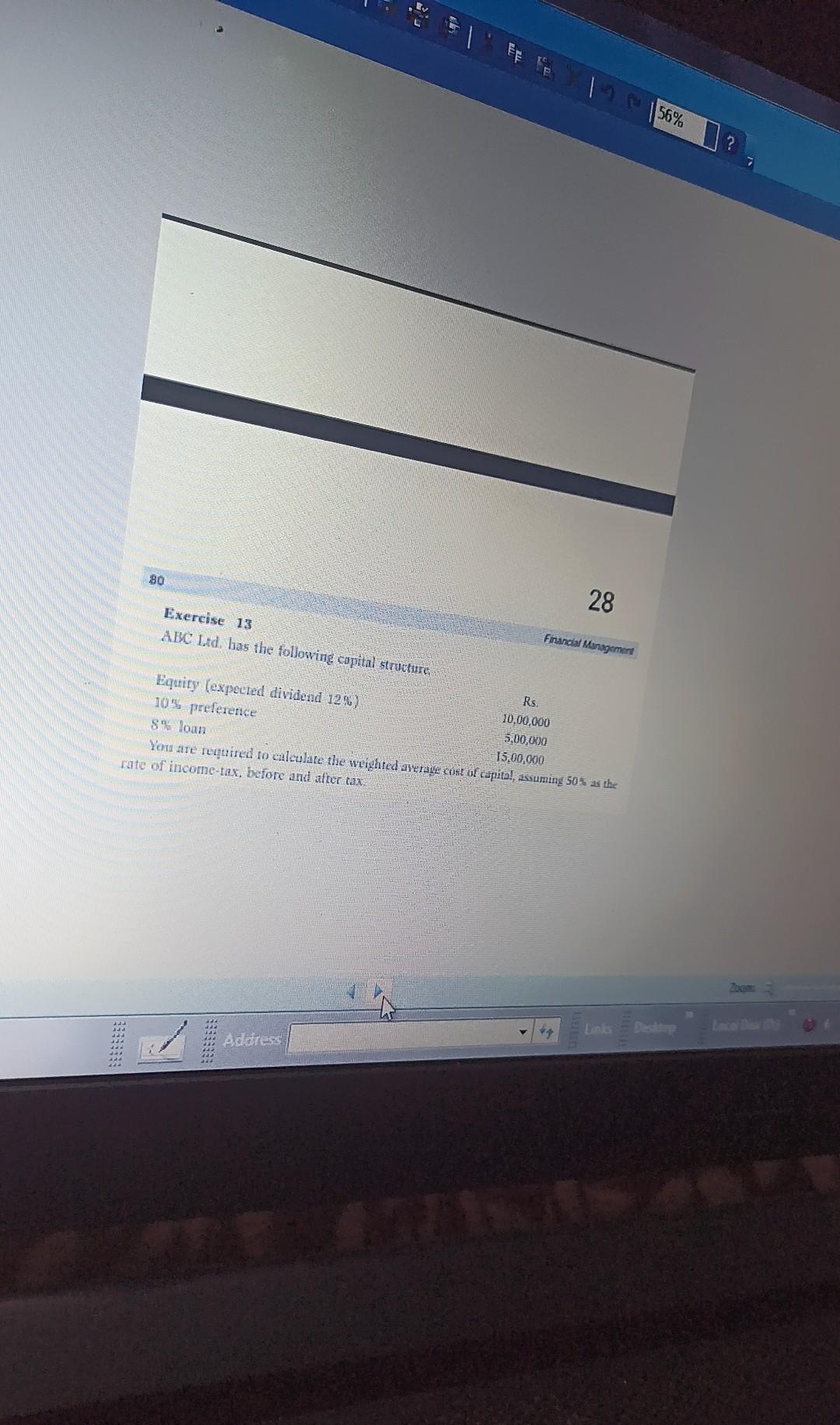 56% 80 28 Exercise 13 ABC Lud. has the following