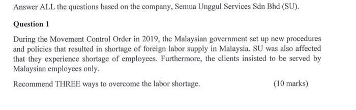 HRM Question Answer ALL the questions based on