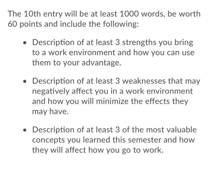 The 10th entry will be at least 1000 words, be