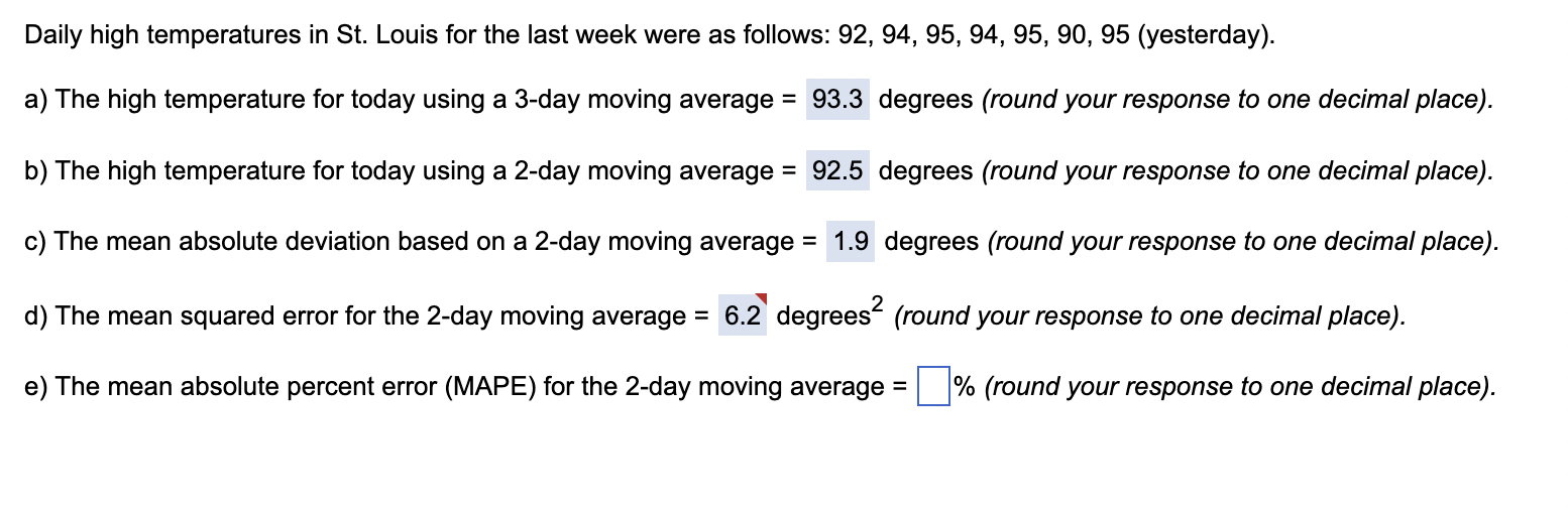 Daily high temperatures in St. Louis for the last