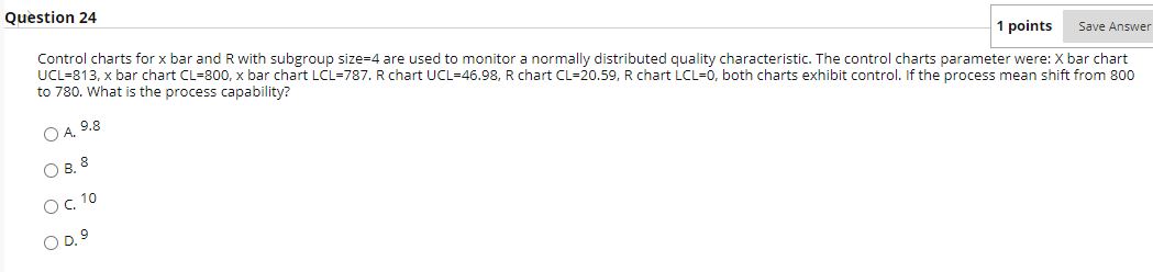 Question 24 1 points Save Answer Control charts