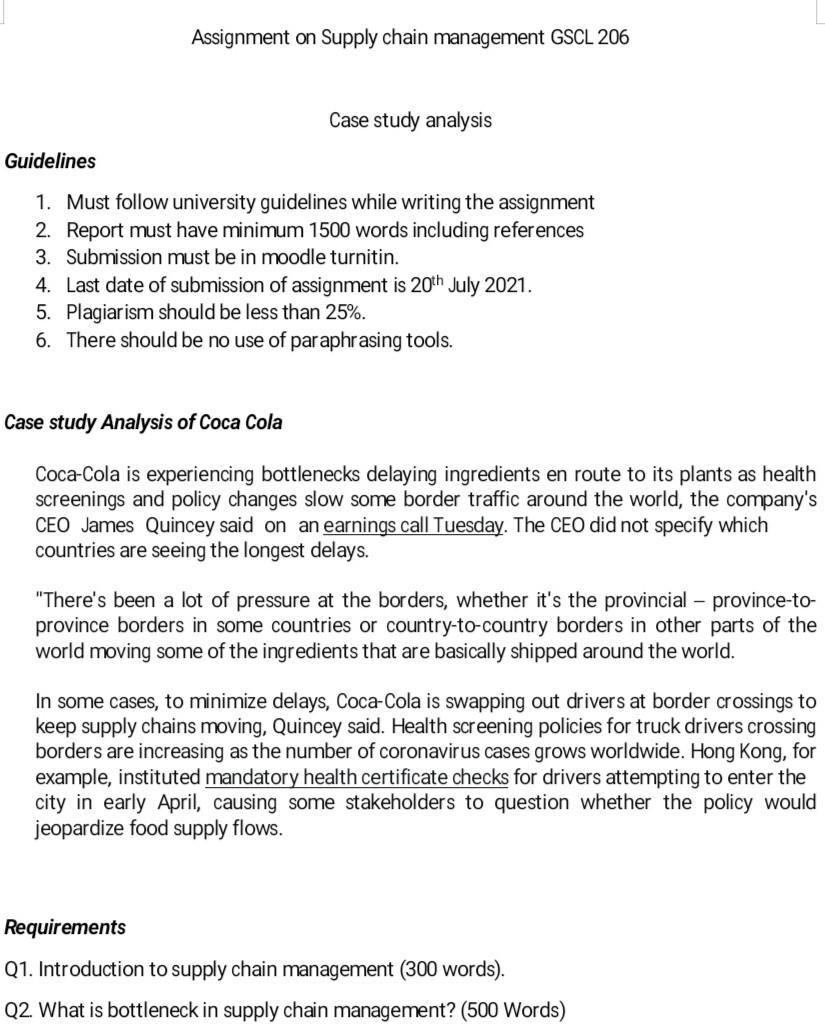Assignment on Supply chain management GSCL 206