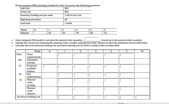 Please use given MRP planning schedule for item