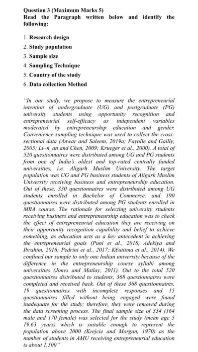 Question 3 (Maximum Marks 5) Read the Paragraph