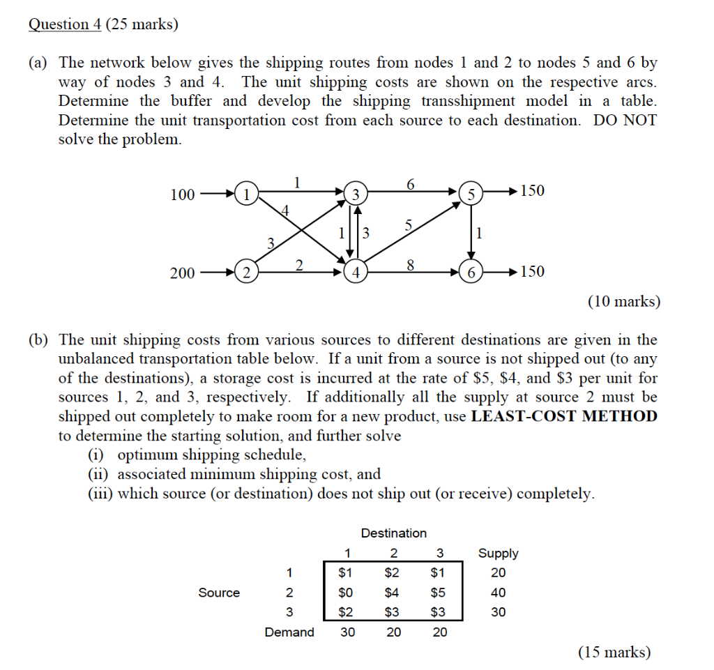 Question 4 (25 marks) (a) The network below gives