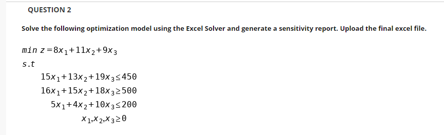 QUESTION 2 Solve the following optimization model