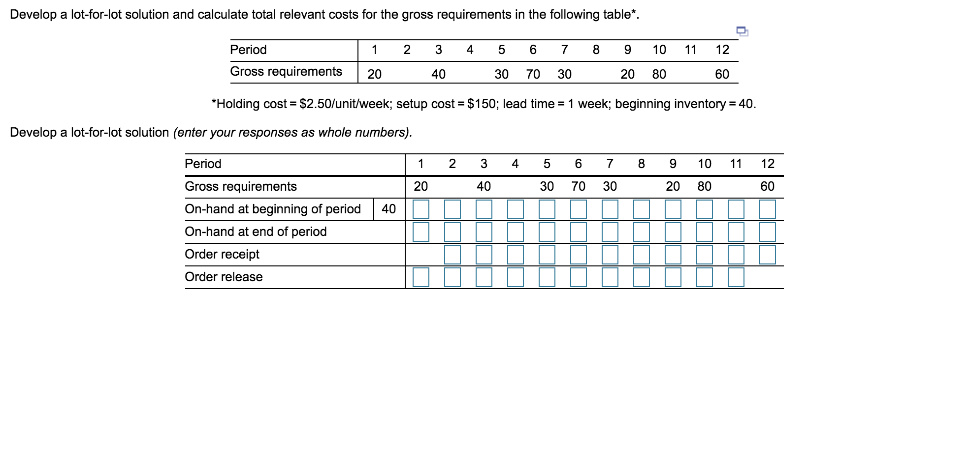 a. The Total cost is ? Develop a lot-for-lot