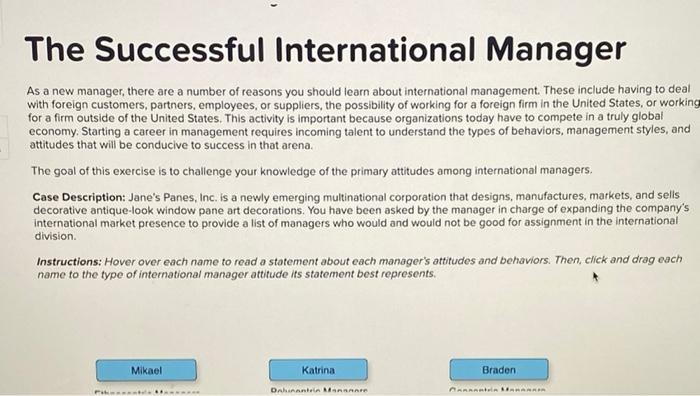 The Successful International Manager As a new