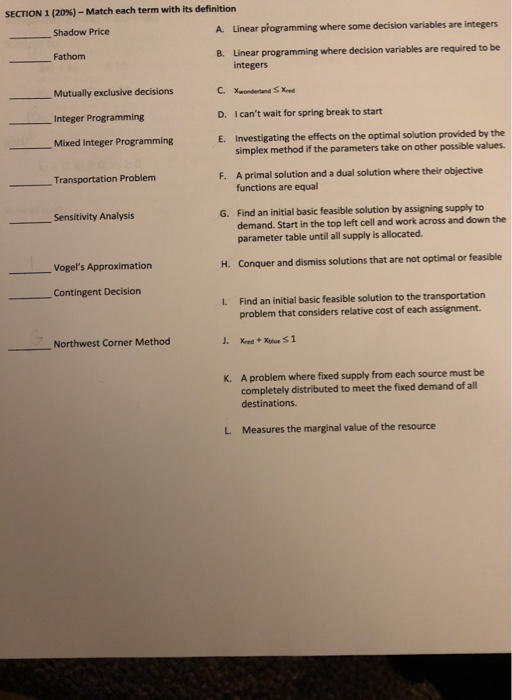 SECTION 1 (20%) - Match each term with its
