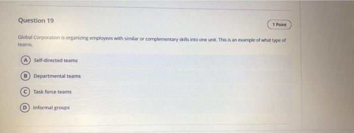 Question 19 1 Point Global Corporation is