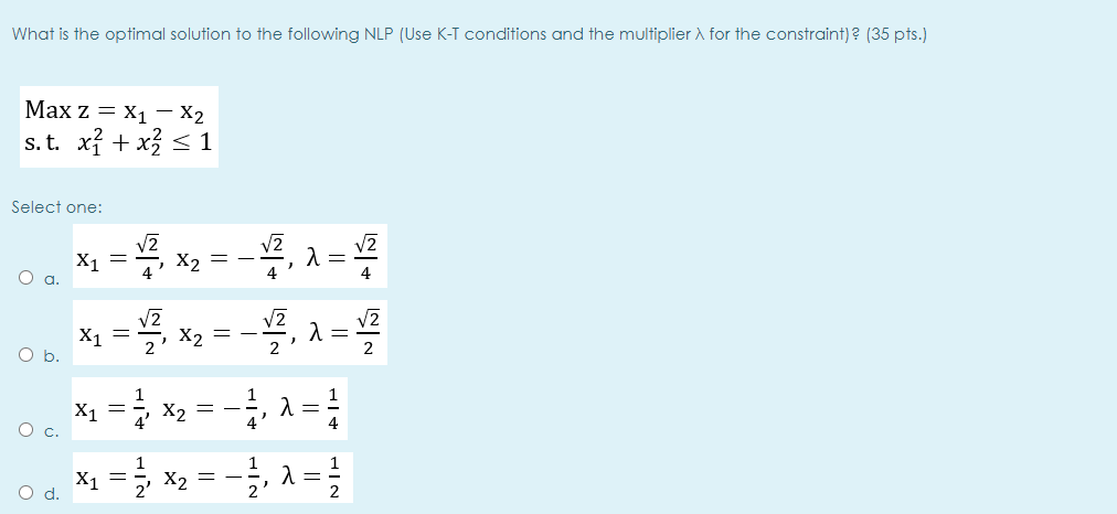 What is the optimal solution to the following NLP