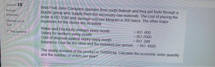 Question 18 Not yet answered Marked out of 3.00 P