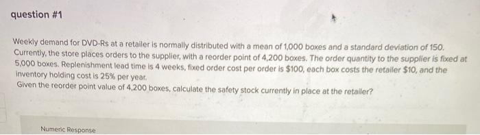 question #1 Weekly demand for DVD-Rs at a