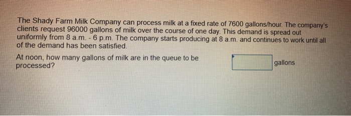The Shady Farm Milk Company can process milk at a