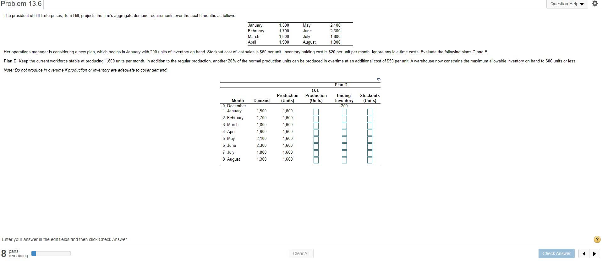 Problem 13.6 Question Help The president of Hill