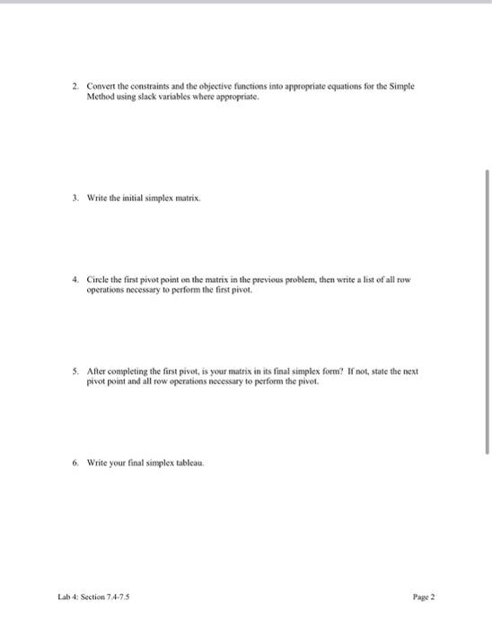 Lab 4: Section 7.5-7.5 Simplex Method with