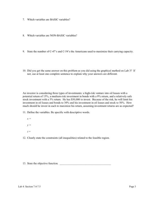 Lab 4: Section 7.5-7.5 Simplex Method with