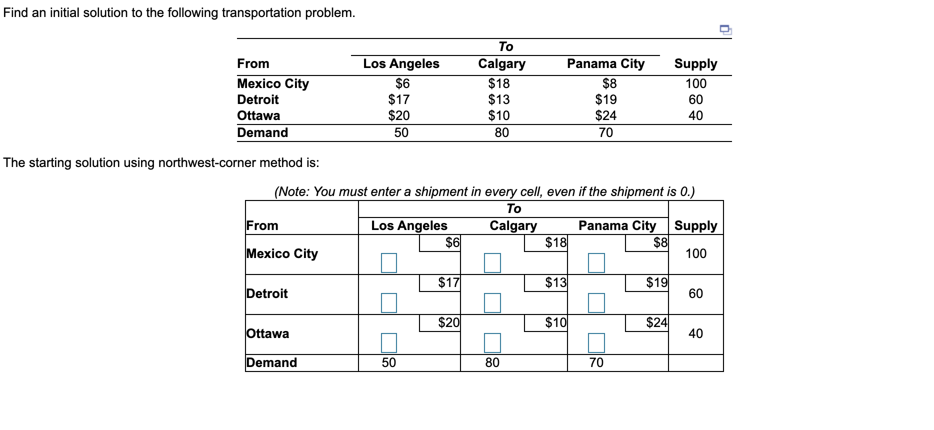 The total cost of the initial solution devoloped