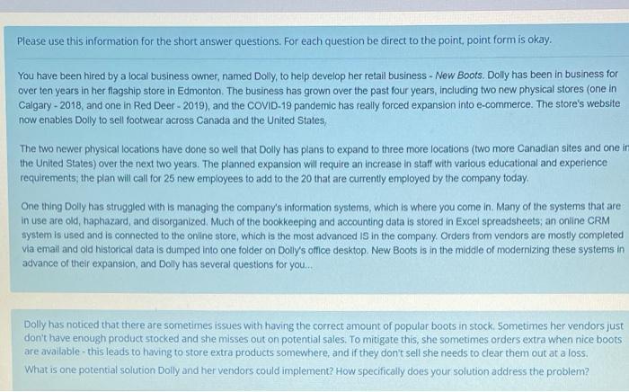 Please use this information for the short answer