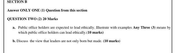 SECTION B Answer ONLY ONE (1) Question from this