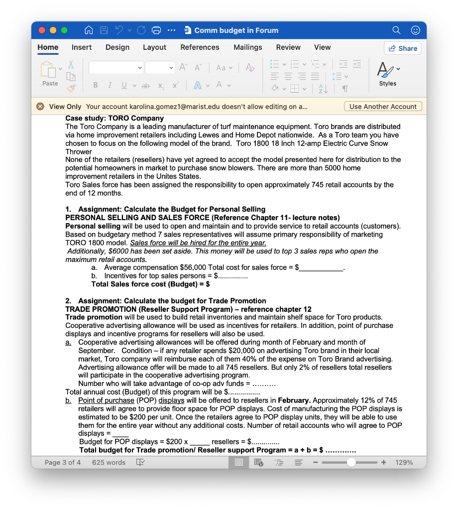 w Comm budget in Forum Home Insert Design Layout