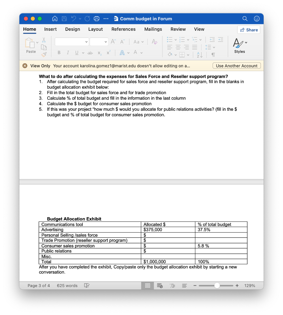 w Comm budget in Forum Home Insert Design Layout