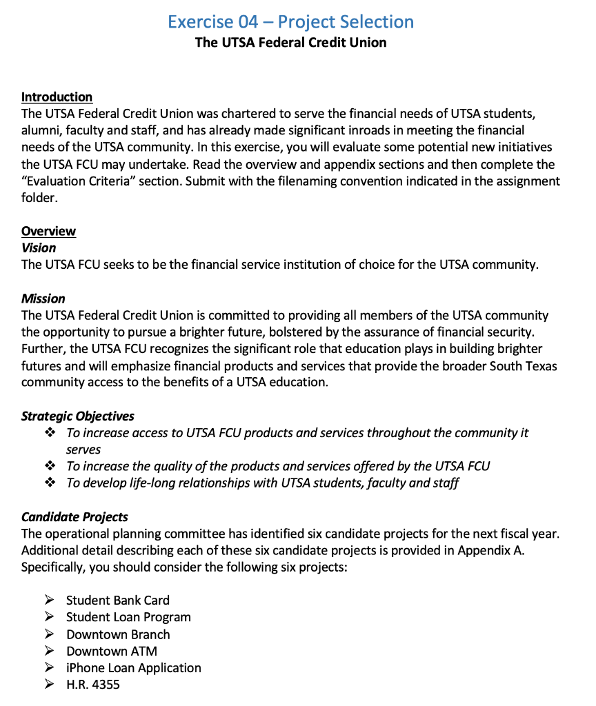 Use Appendix A - Candidate Projects to answer