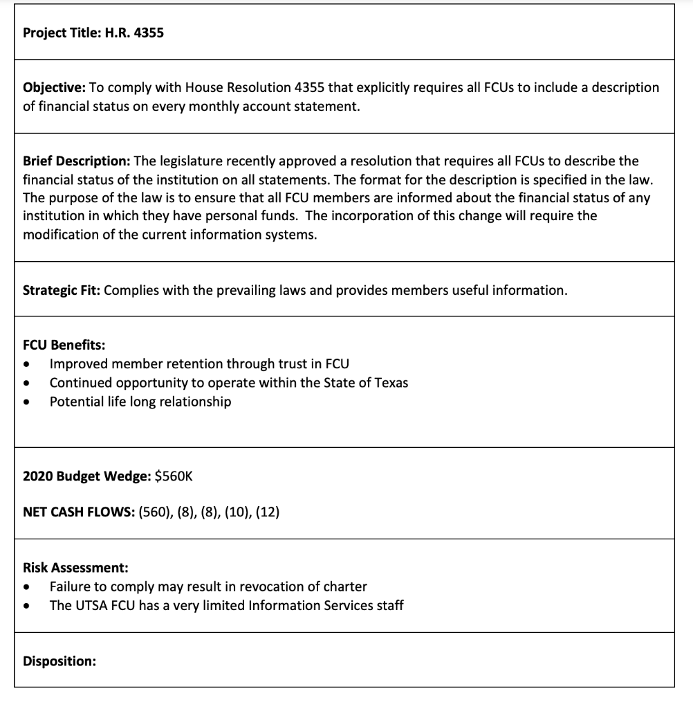 Use Appendix A - Candidate Projects to answer