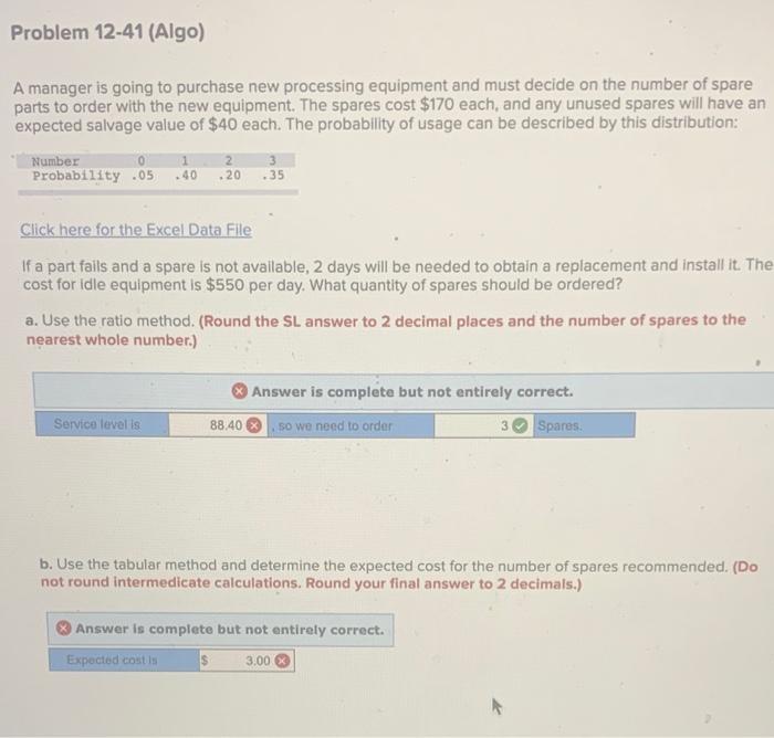 Problem 12-41 (Algo) A manager is going to
