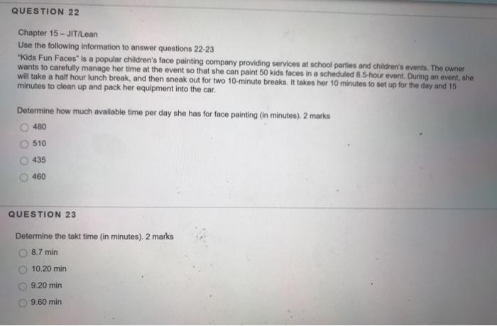 Please use data provided in image to answer QUESTION 22 Chapter 15