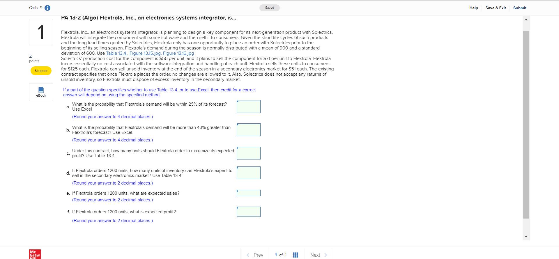 Quiz 9 a Saved Help Save & Exit Submit PA 13-2