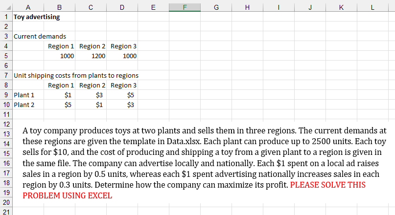 Please solve the question with excel so I give