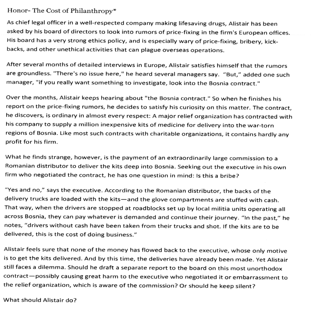 Read the attached case study-Honor-The Cost of