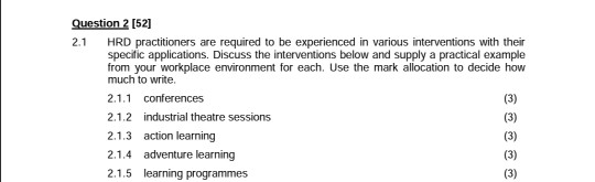 Question 2 [52] 2.1 HRD practitioners are