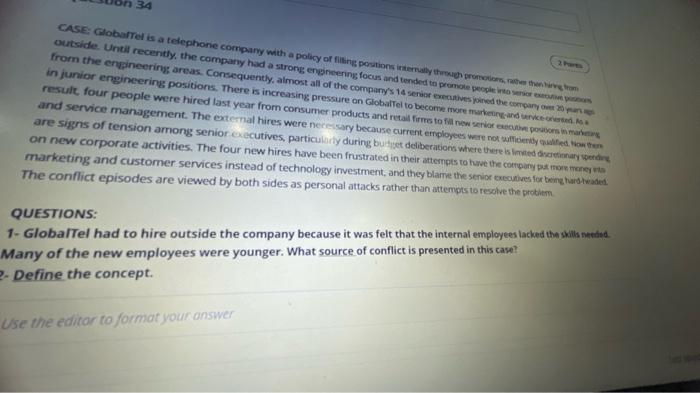 CASE: GlobalTel is a telephone company with a