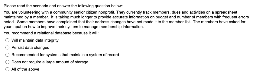 Please read the scenario and answer the following