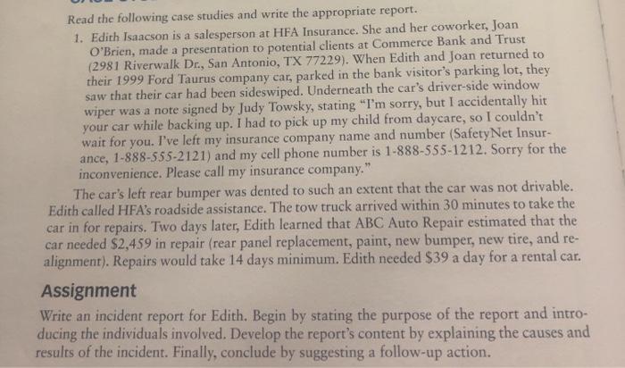 Read the following case studies and write the