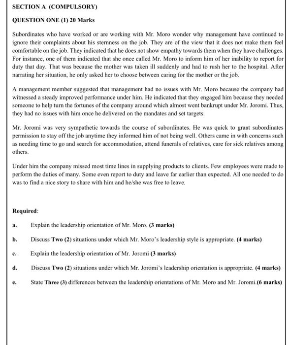 b SECTION A (COMPULSORY) QUESTION ONE (1) 20