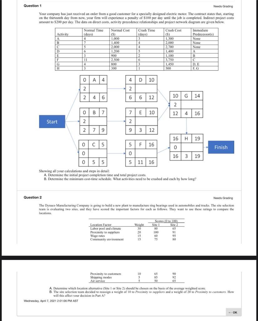 Question 1 Needs Grading Your company has just