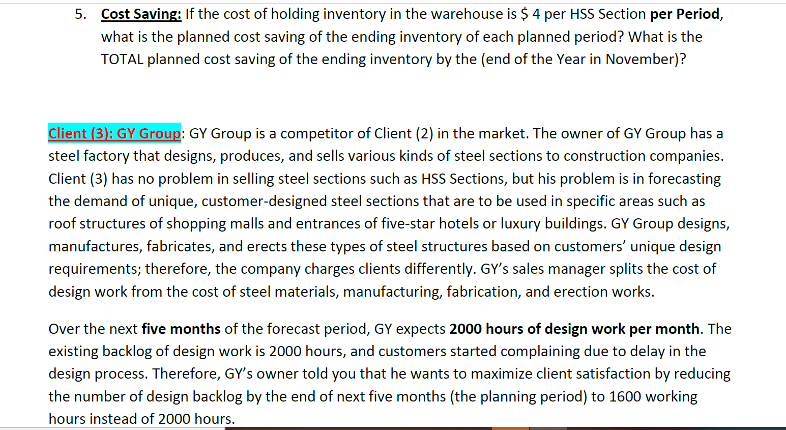 WZ's operations manager has explained his problem