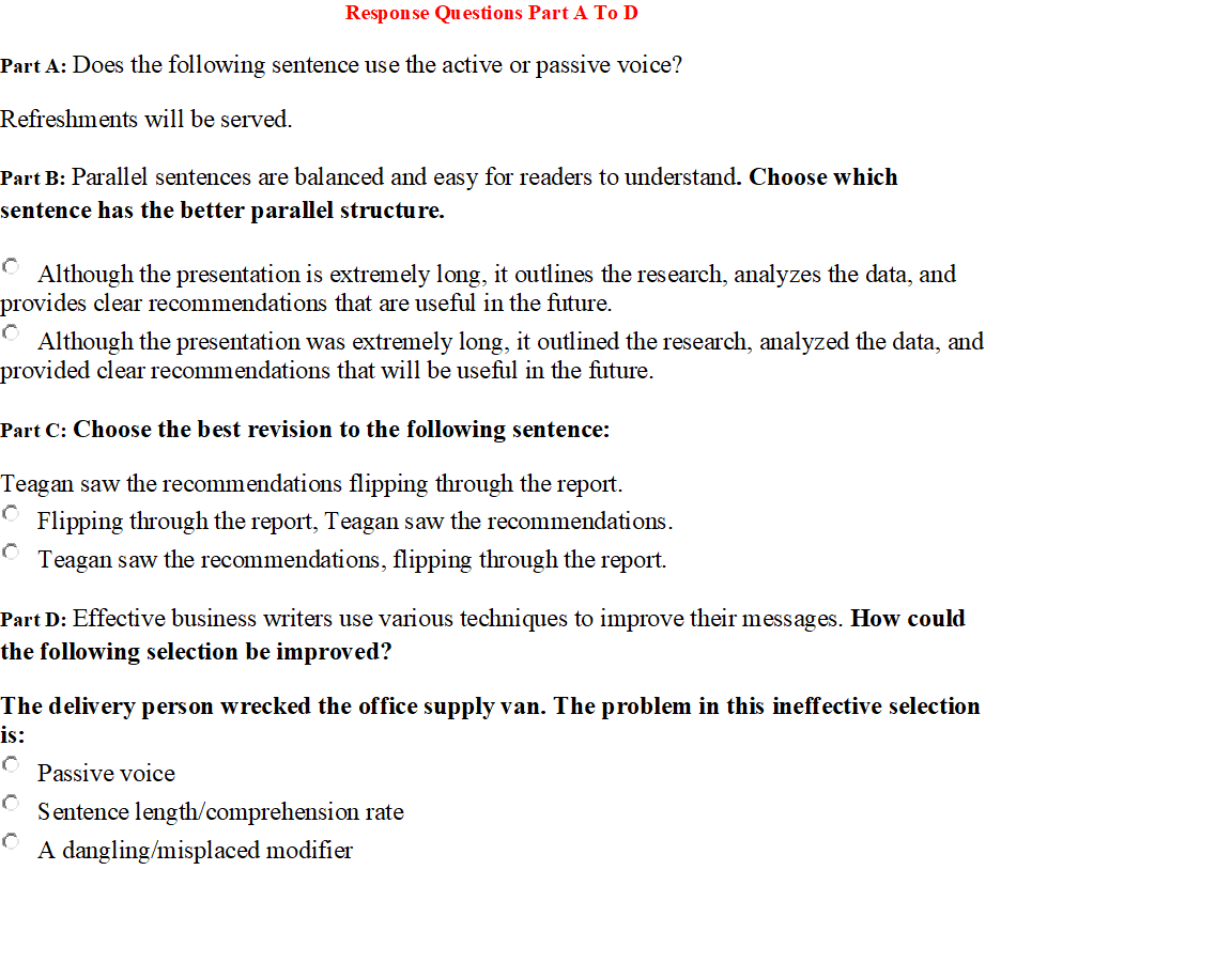 Response Questions Part A To D Part A: Does the