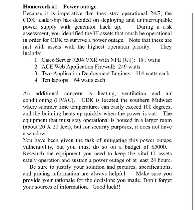 Homework #1 - Power outage Because it is