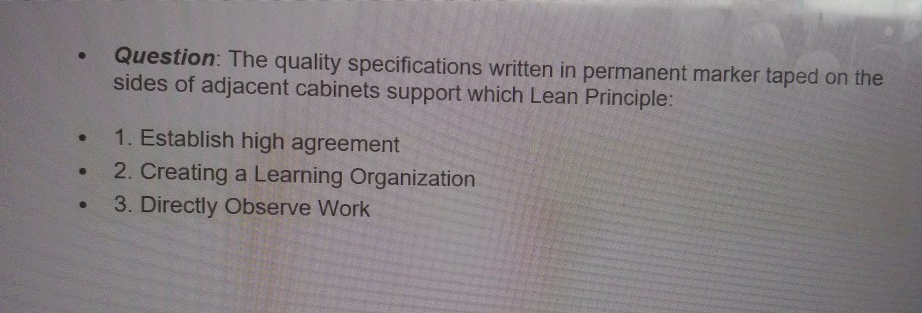 Question: The quality specifications written in