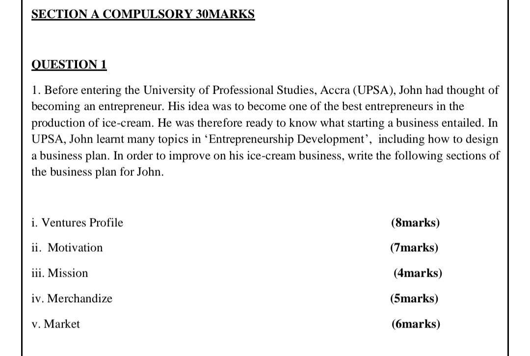 SECTION A COMPULSORY 30MARKS QUESTION 1 1. Before