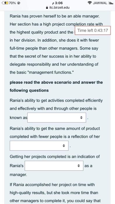 70% p 3:06 JAWWALI. itc.birzeit.edu Rania has