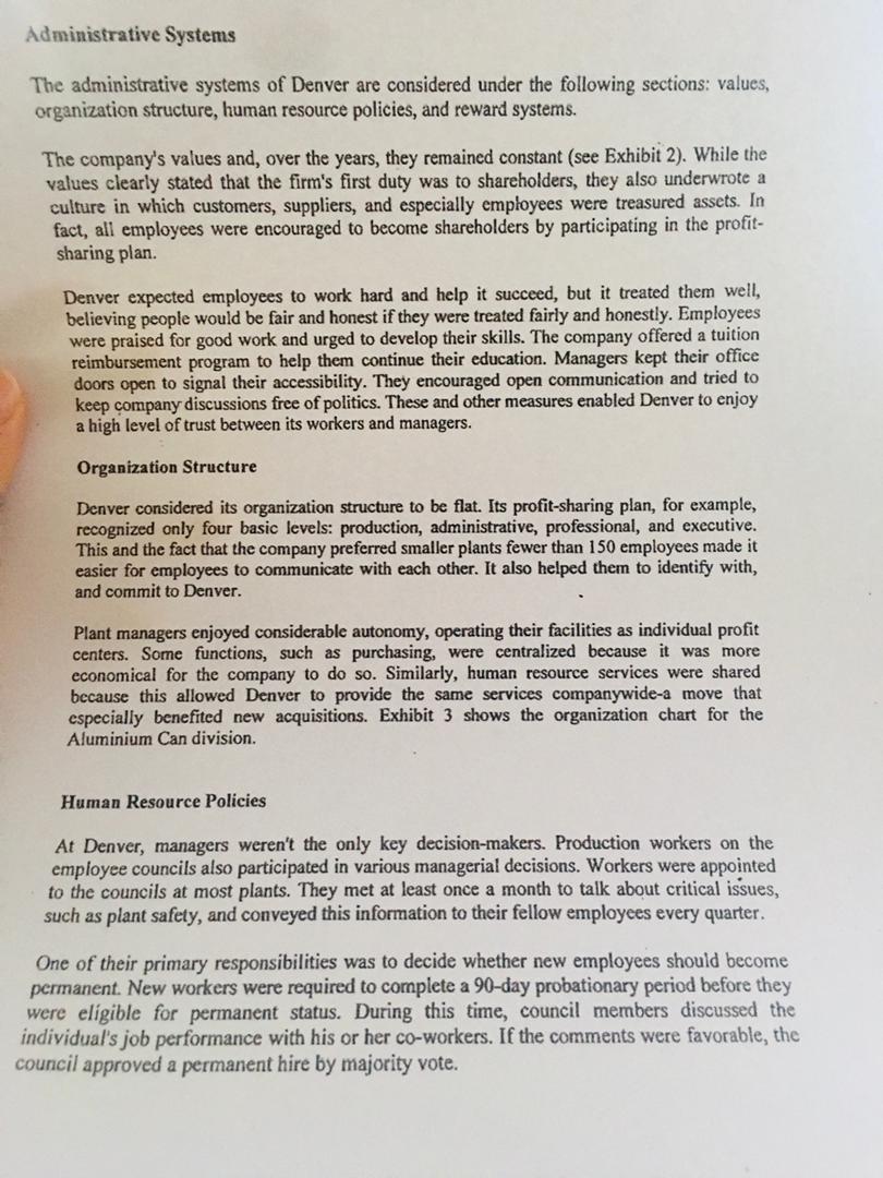 Section A - Case study question (40 marks) Denver