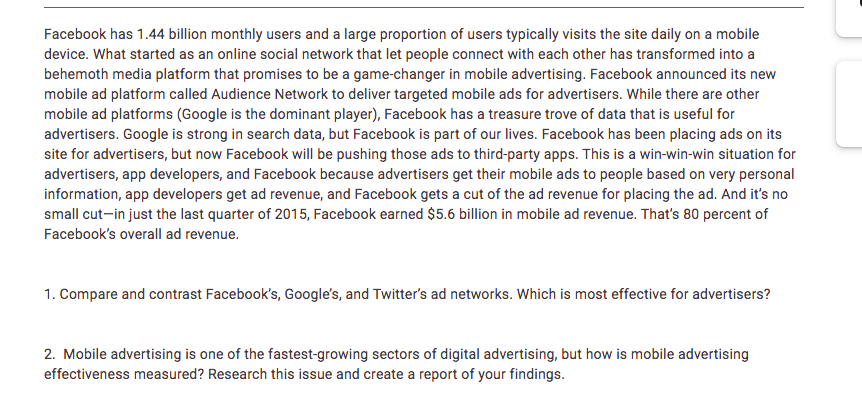 Facebook has 1.44 billion monthly users and a